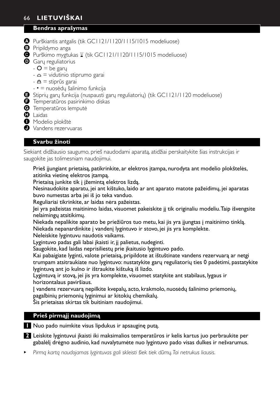 Lietuviškai 66 | Philips GC1010 User Manual | Page 66 / 92