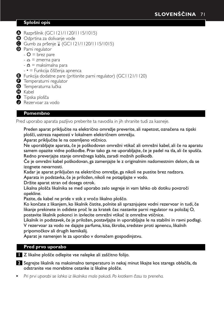 Slovenščina 71 | Philips GC1010 User Manual | Page 71 / 92