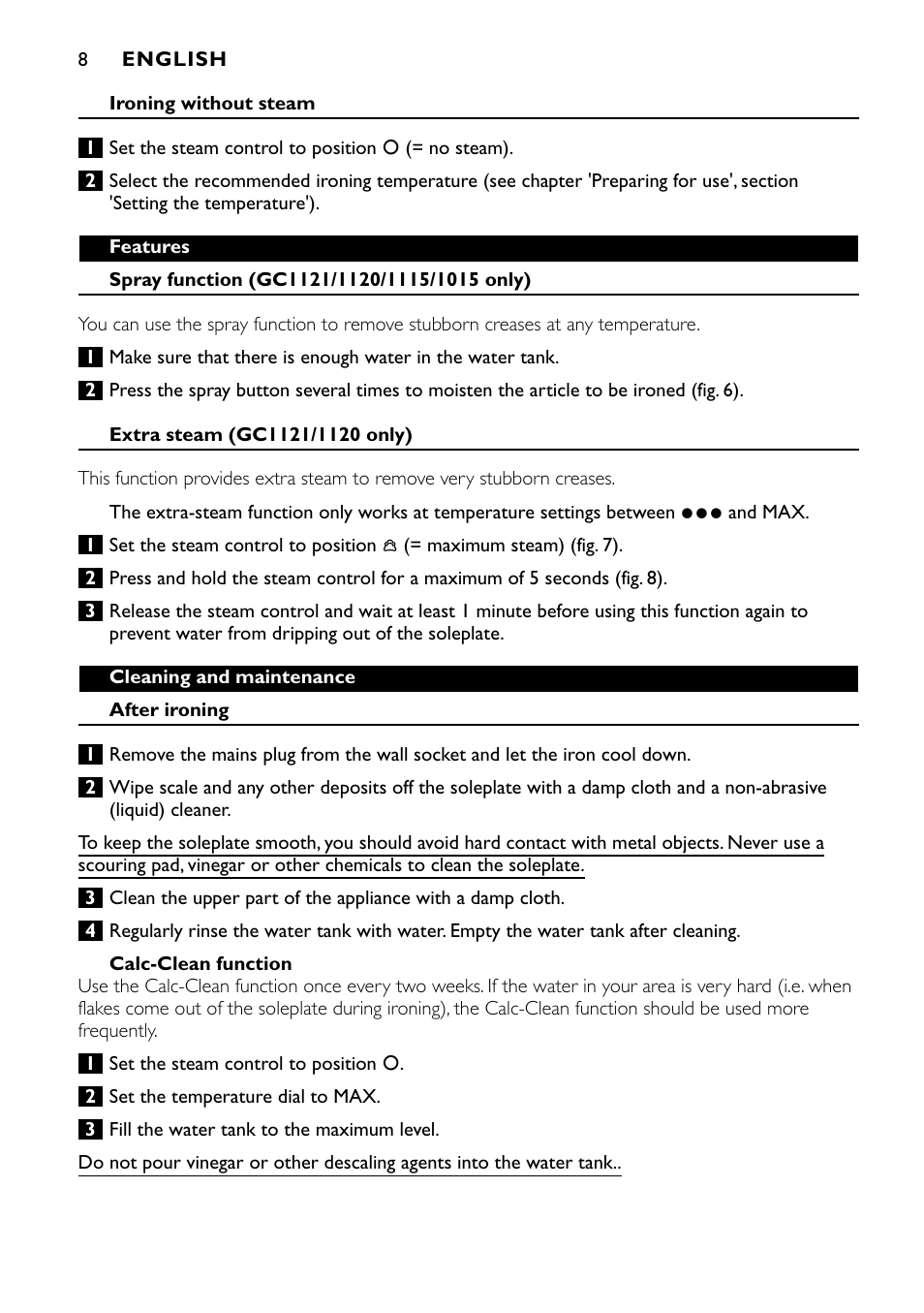Philips GC1010 User Manual | Page 8 / 92