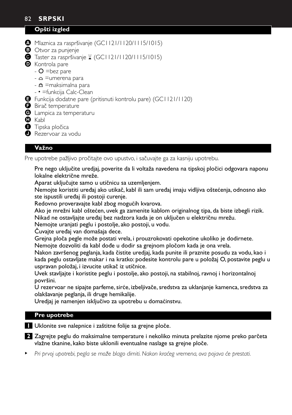 Srpski 82 | Philips GC1010 User Manual | Page 82 / 92