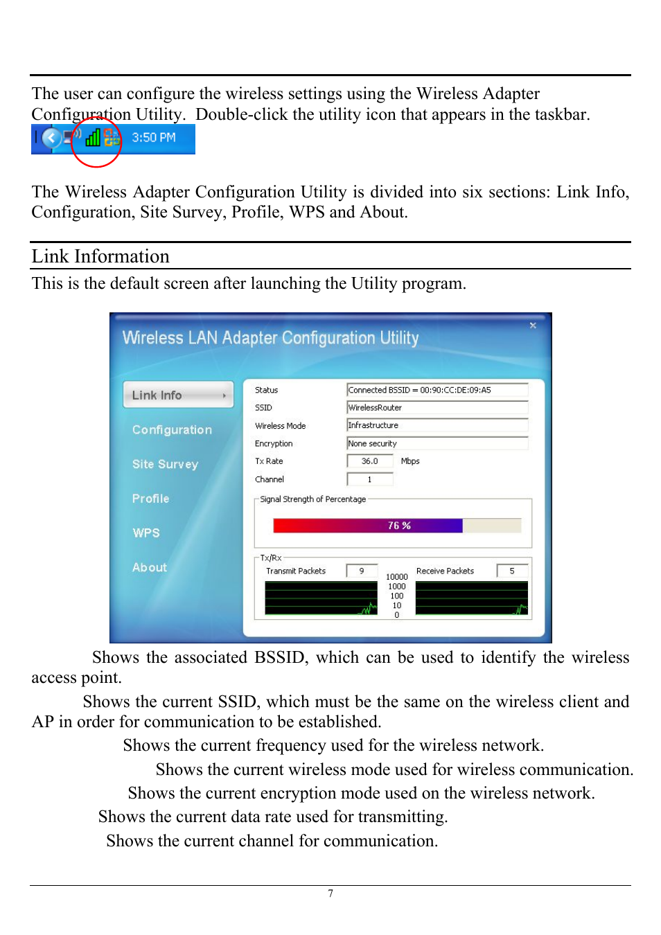 Enlwi-nx2 wireless utility setting, Link information, Wireless utility setting | Enlwi-nx2 | Encore electronic ENLWI-NX2 User Manual | Page 11 / 22