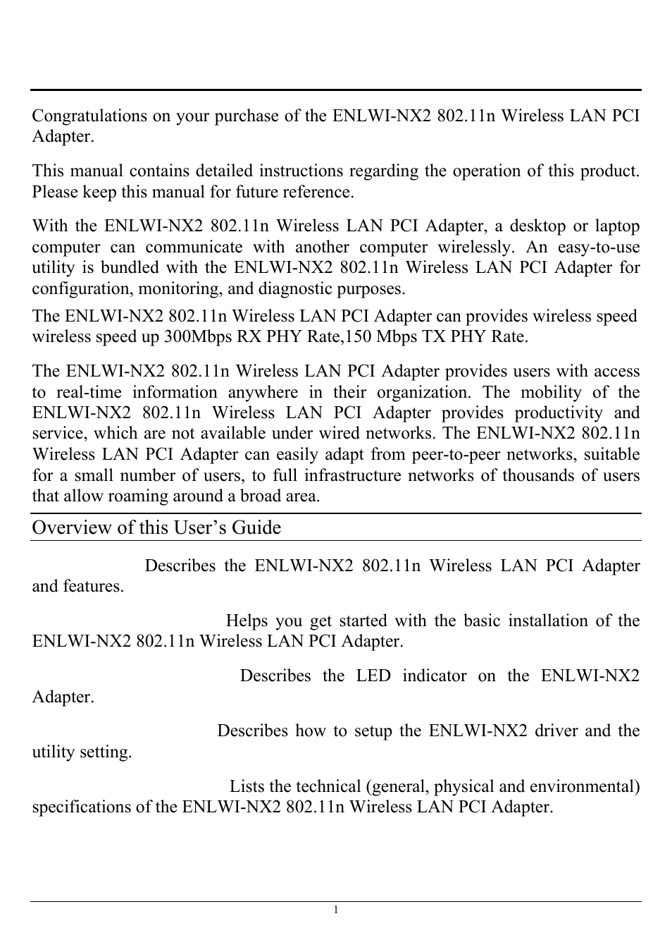 Introduction, Overview of this user’s guide | Encore electronic ENLWI-NX2 User Manual | Page 5 / 22