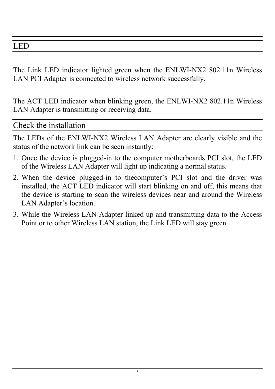 Identifying external components, Check the installation, Identifying external components led | Encore electronic ENLWI-NX2 User Manual | Page 7 / 22