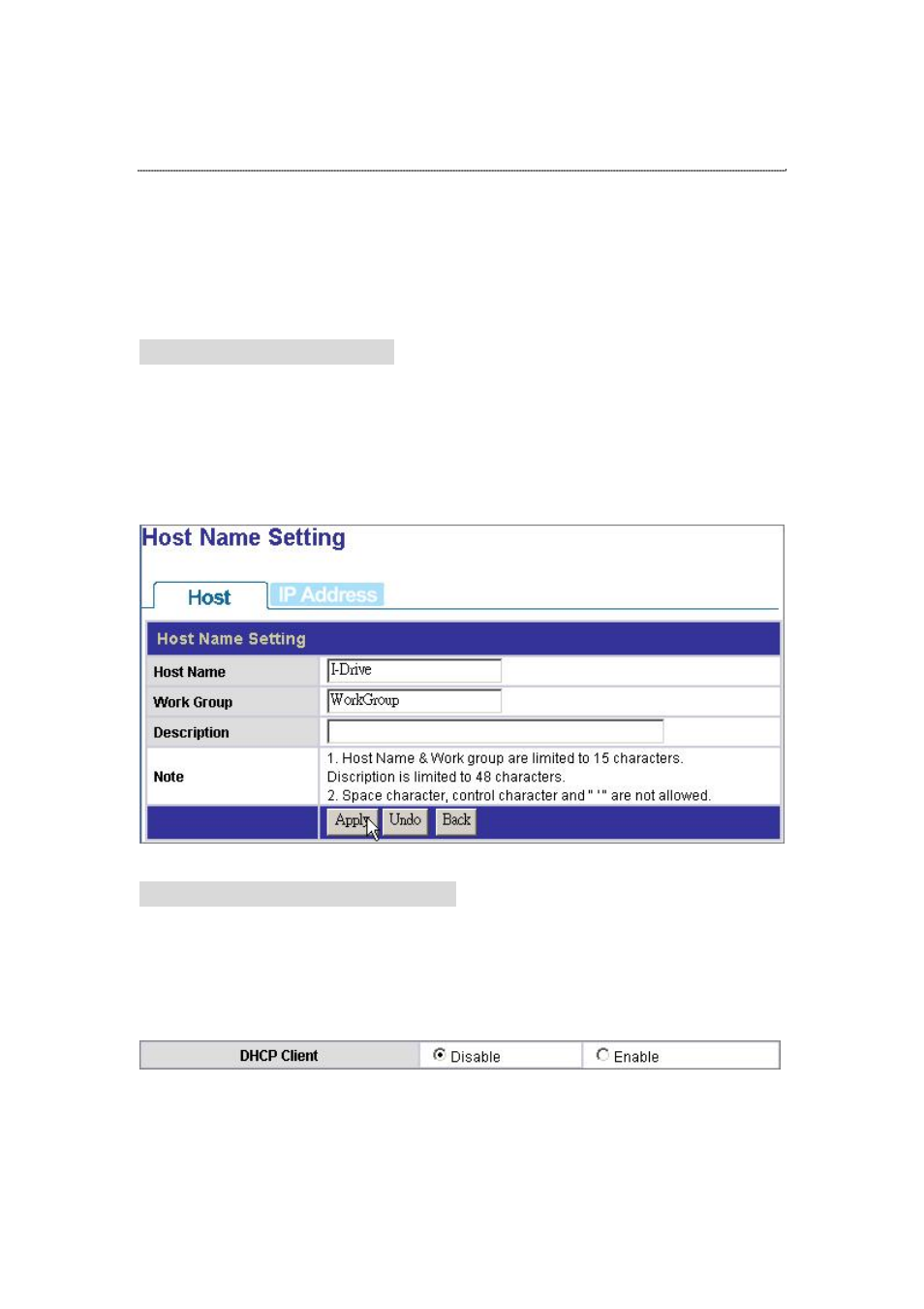 Network, Host- host name setting, Ip address- ip address setting | To enable dhcp client, To configure the ip addresses for the device, Etwork | Encore electronic ENNHD-1GS User Manual | Page 35 / 64