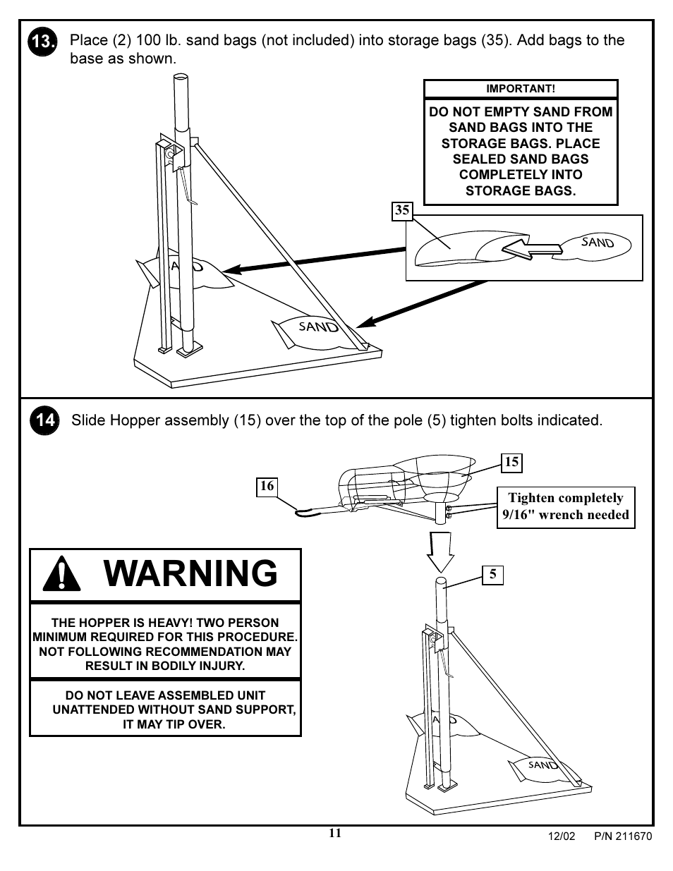 Warning | Huffy 1051 User Manual | Page 11 / 13