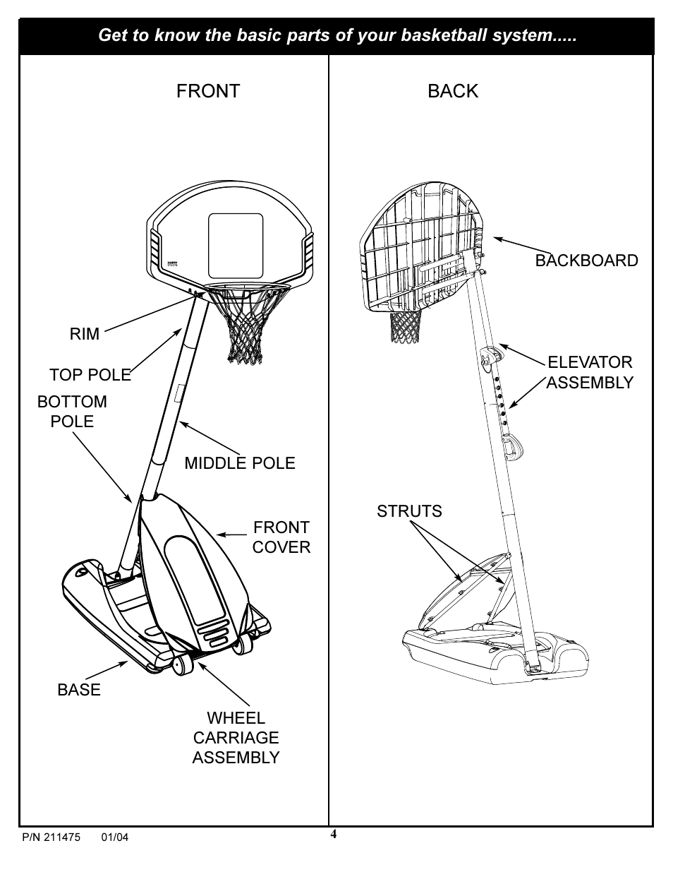 Front, Back | Huffy DC177 User Manual | Page 4 / 28