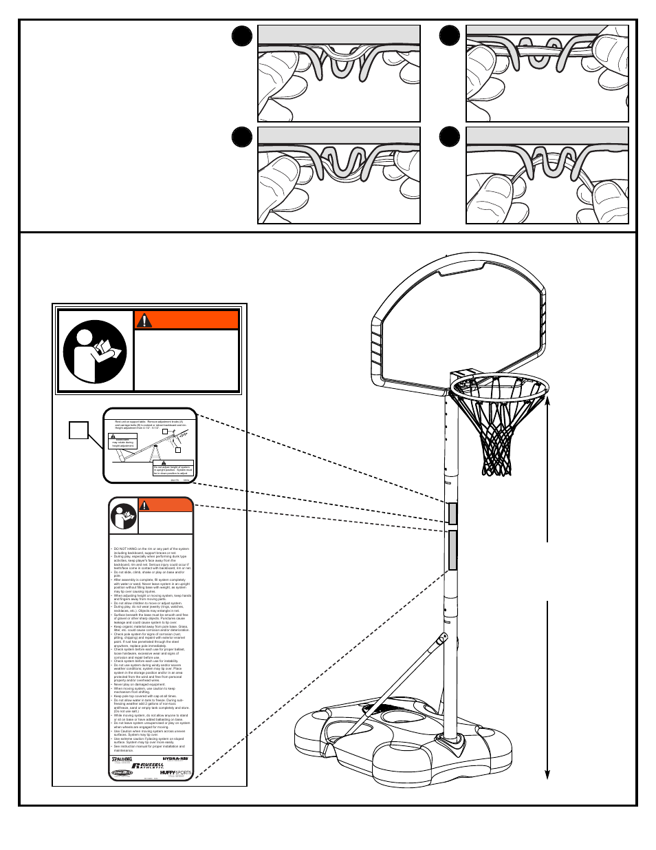 5 feet (1.98 m), Install net (6), Warning | Huffy M581704 User Manual | Page 13 / 27