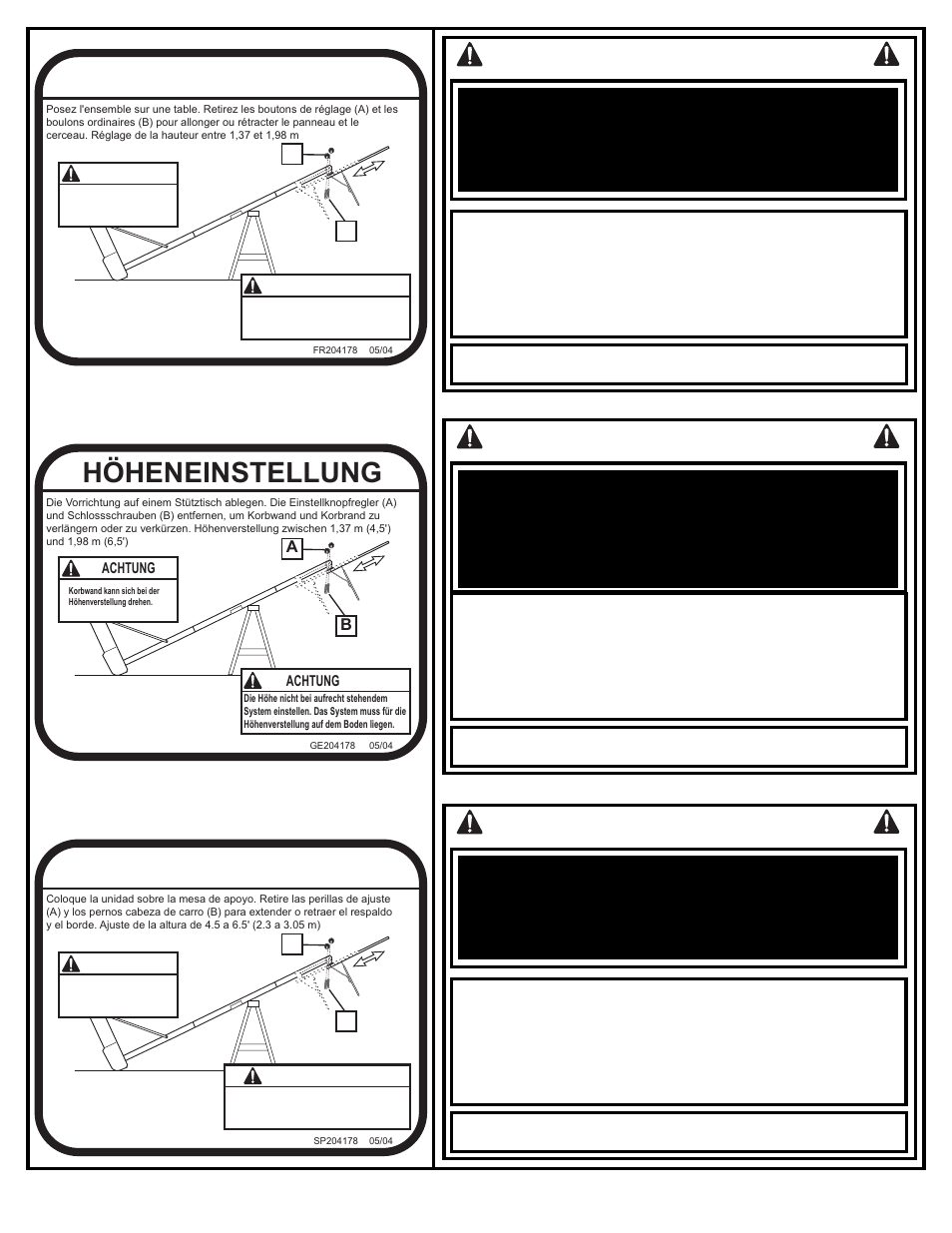 Höheneinstellung, Sicherheitshinweise, Consignes de sécurité | Réglage de la hauteur, Ajuste de la altura, Instrucciones de seguridad, Avertissement, Achtung, Advertencia | Huffy M581704 User Manual | Page 17 / 27