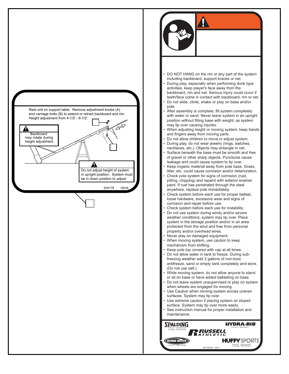 Warning, Height adjustment, Awarning | Bwarning | Huffy M581704 User Manual | Page 2 / 27