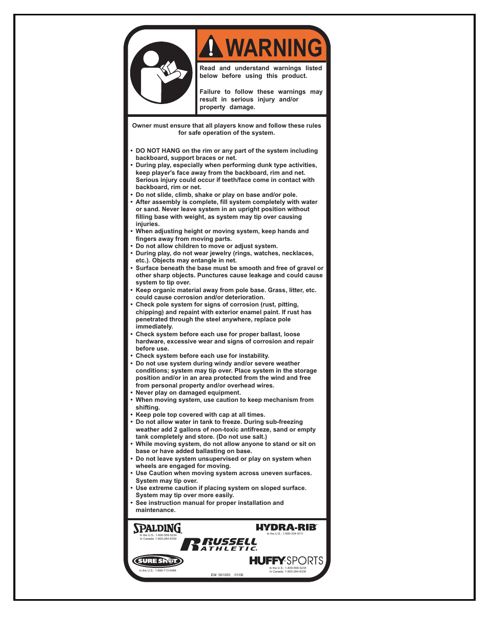 Warning | Huffy M6611343 User Manual | Page 3 / 62