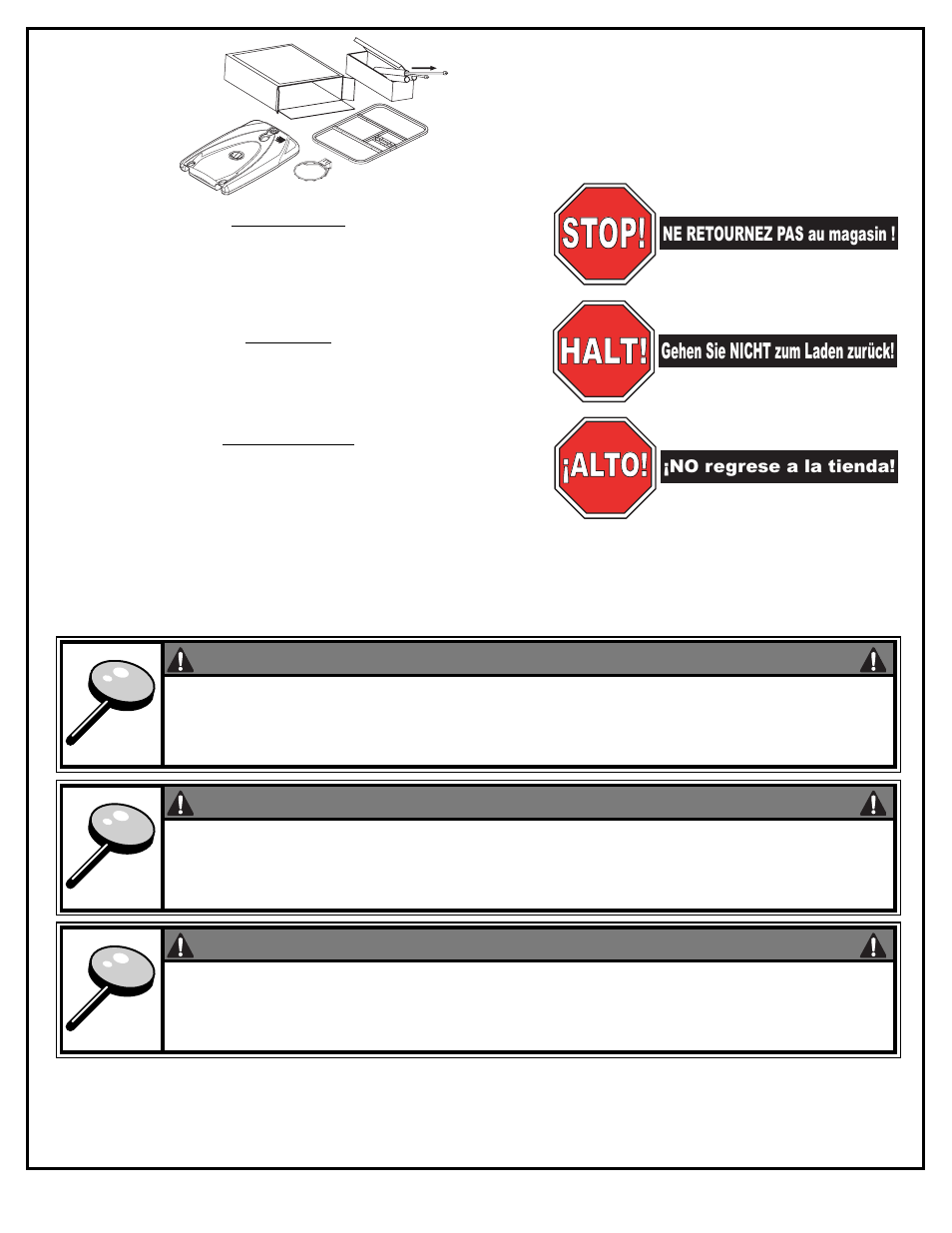 Stop, Halt, Alto! alto | Alto, Avertissement, Warnung, Advertencia | Huffy M6611343 User Manual | Page 34 / 62