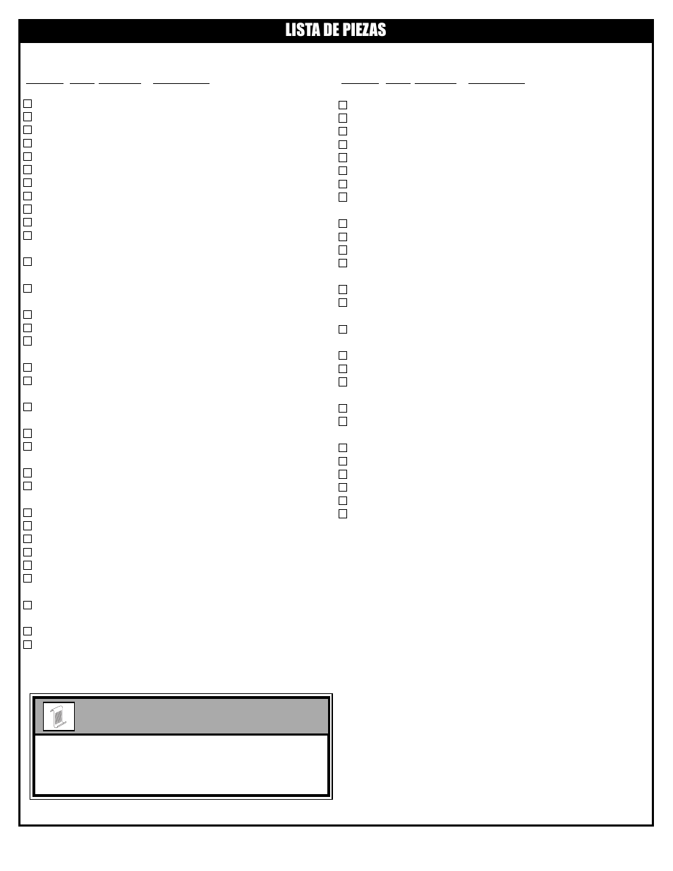 Nota, Lista de piezas | Huffy M6611343 User Manual | Page 38 / 62