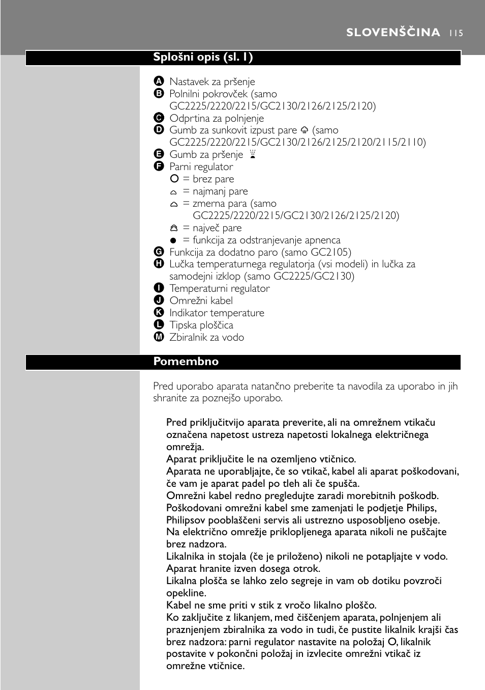 Slovenščina | Philips GC2105 User Manual | Page 115 / 154