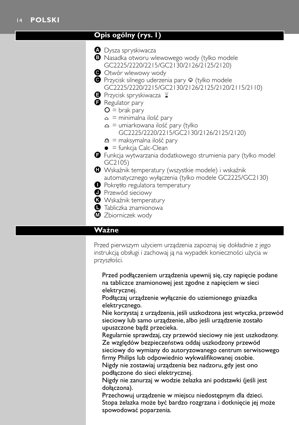 Polski | Philips GC2105 User Manual | Page 14 / 154