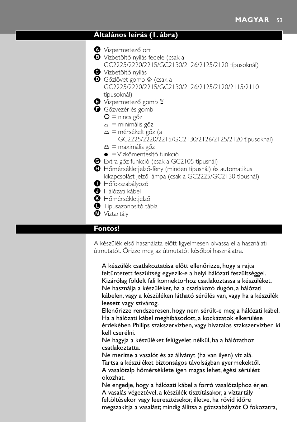 Magyar | Philips GC2105 User Manual | Page 53 / 154