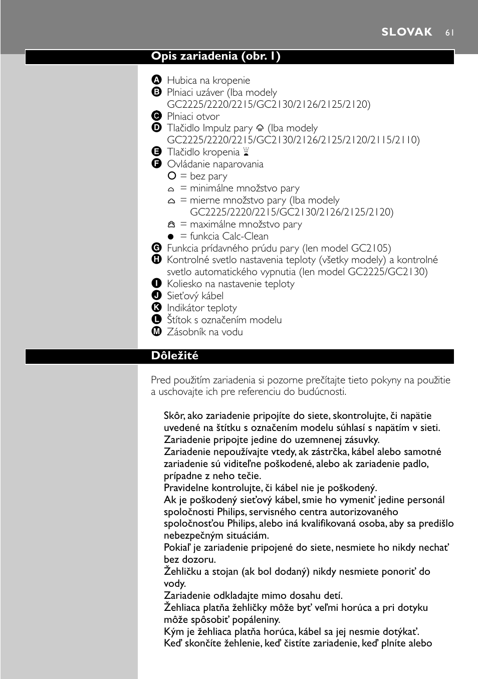 Slovak | Philips GC2105 User Manual | Page 61 / 154