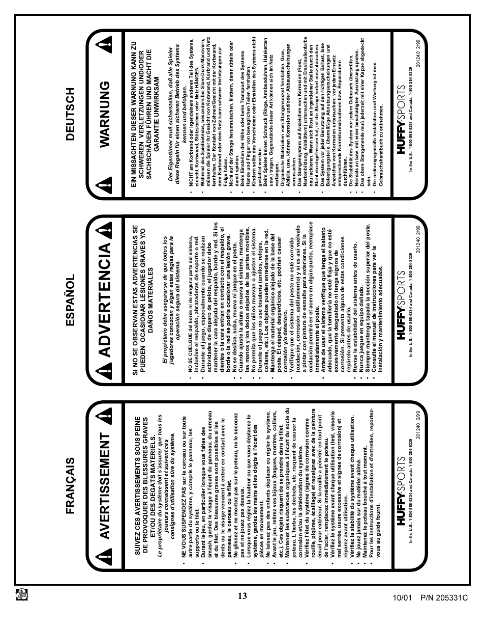 Advertencia, Avertissement, Warnung | Es p añol français deutsch | Huffy SKM 1030 User Manual | Page 13 / 35