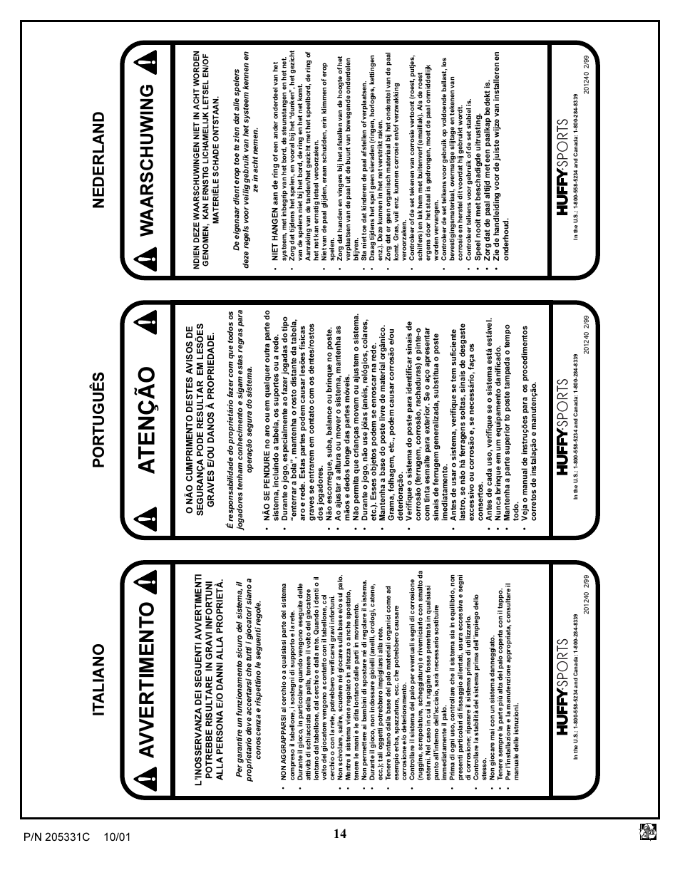 Atenção, Avvertiment o, Waarschuwing | Português it aliano nederland | Huffy SKM 1030 User Manual | Page 14 / 35