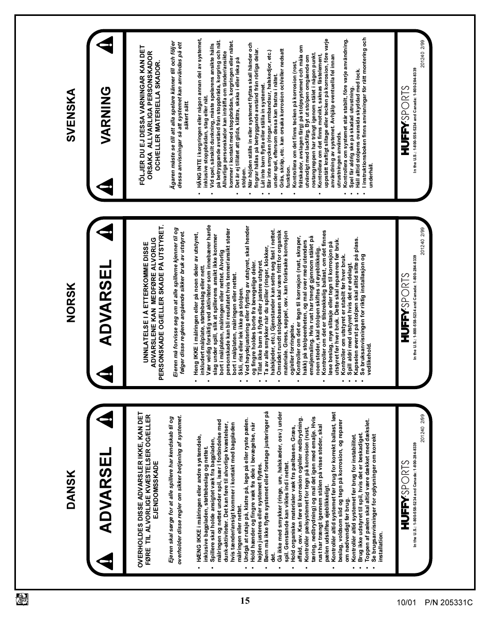 Ad v arsel, Va rning, Norsk dansk svenska | Huffy SKM 1030 User Manual | Page 15 / 35