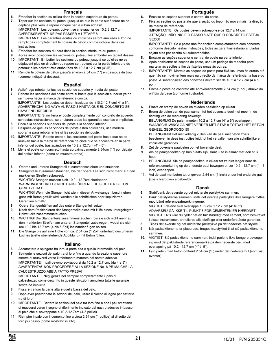 Français, Español, Deutsch | Italiano, Português, Nederlands, Dansk | Huffy SKM 1030 User Manual | Page 21 / 35