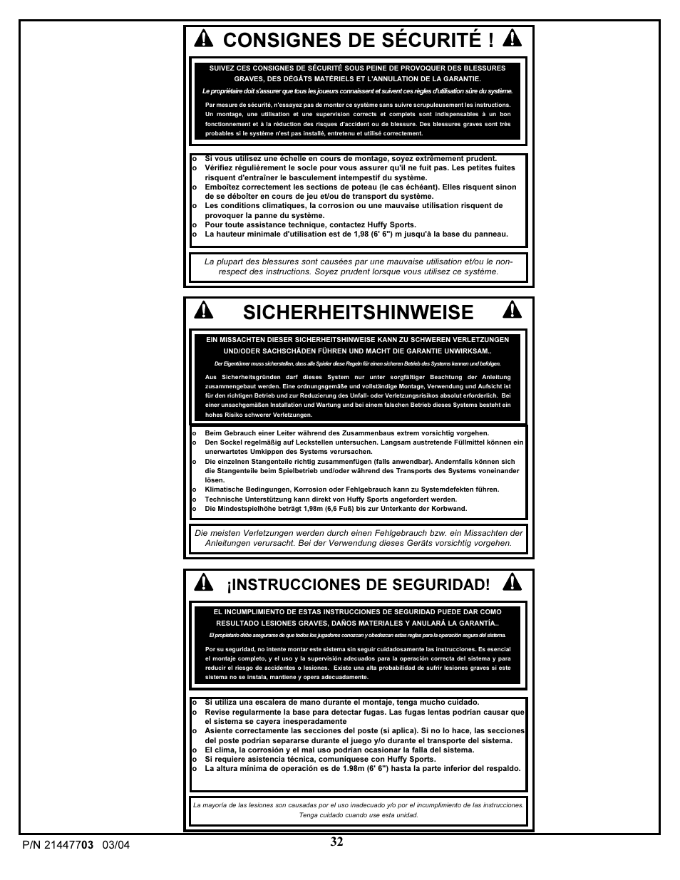 Sicherheitshinweise, Consignes de sécurité, Instrucciones de seguridad | Huffy DOLPHIN 7900 User Manual | Page 32 / 55