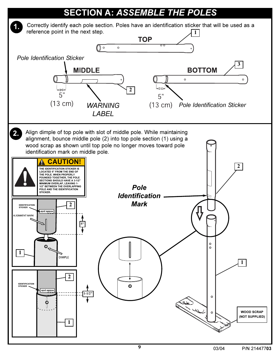Warning label, Pole identification mark, Caution | Huffy DOLPHIN 7900 User Manual | Page 9 / 55