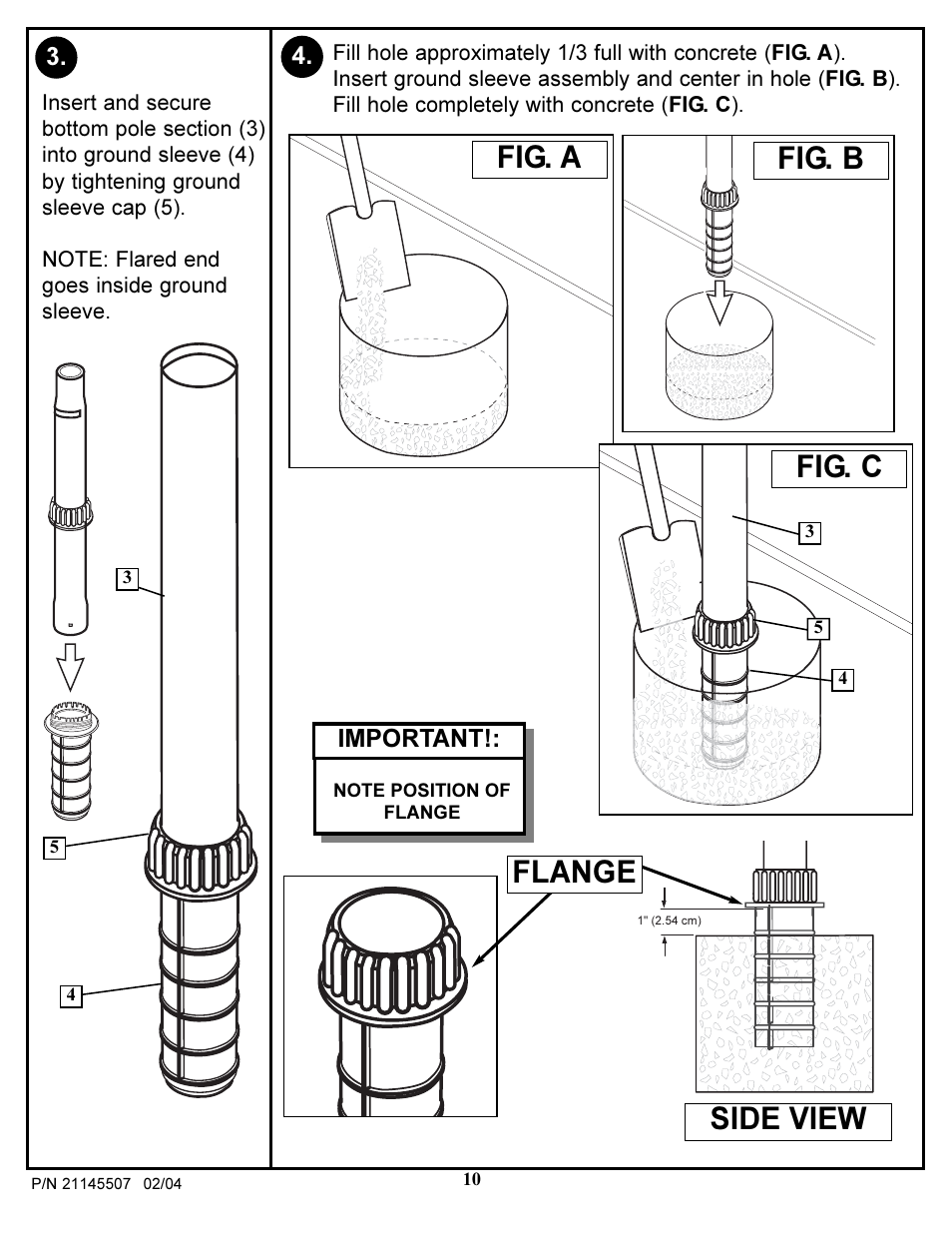 Side view, Fig. a fig. b fig. c flange | Huffy Sports Basketball Systems User Manual | Page 10 / 28