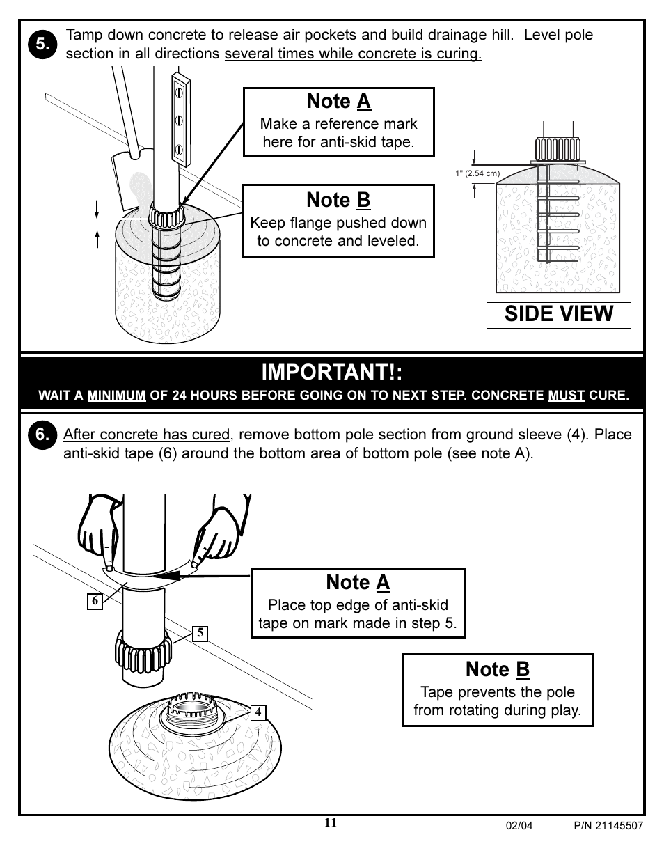 Important, Side view | Huffy Sports Basketball Systems User Manual | Page 11 / 28