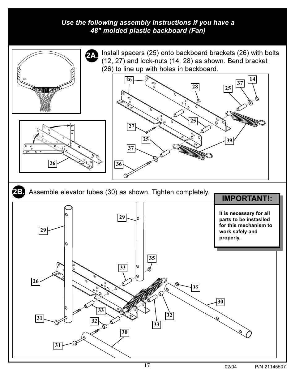 2a. 2b, Important | Huffy Sports Basketball Systems User Manual | Page 17 / 28