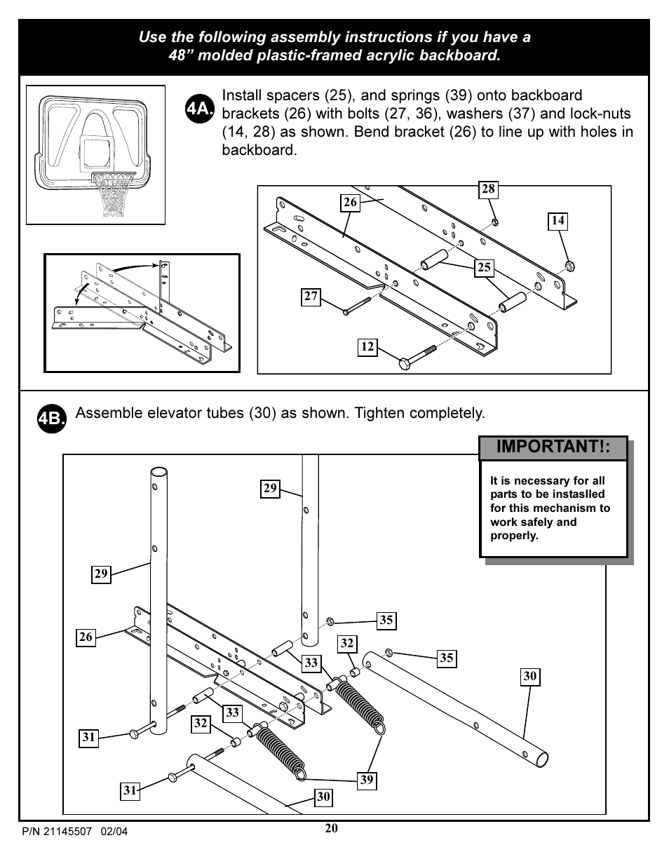 4a. 4b, Important | Huffy Sports Basketball Systems User Manual | Page 20 / 28