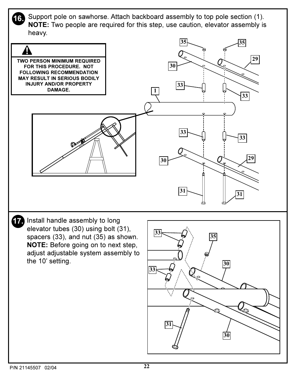 Warning | Huffy Sports Basketball Systems User Manual | Page 22 / 28