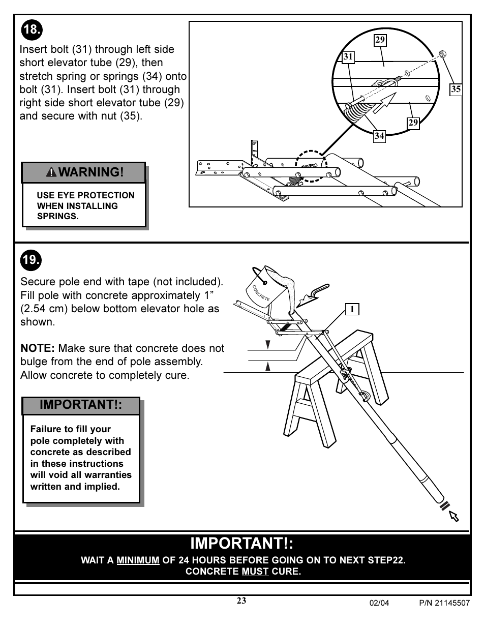 Warning, Important | Huffy Sports Basketball Systems User Manual | Page 23 / 28