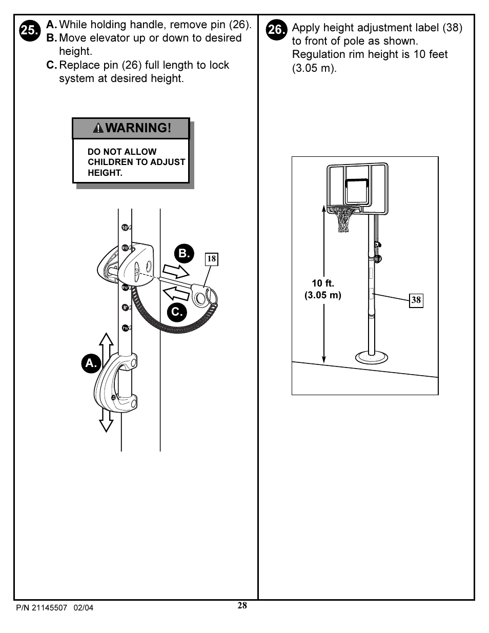 Warning | Huffy Sports Basketball Systems User Manual | Page 28 / 28