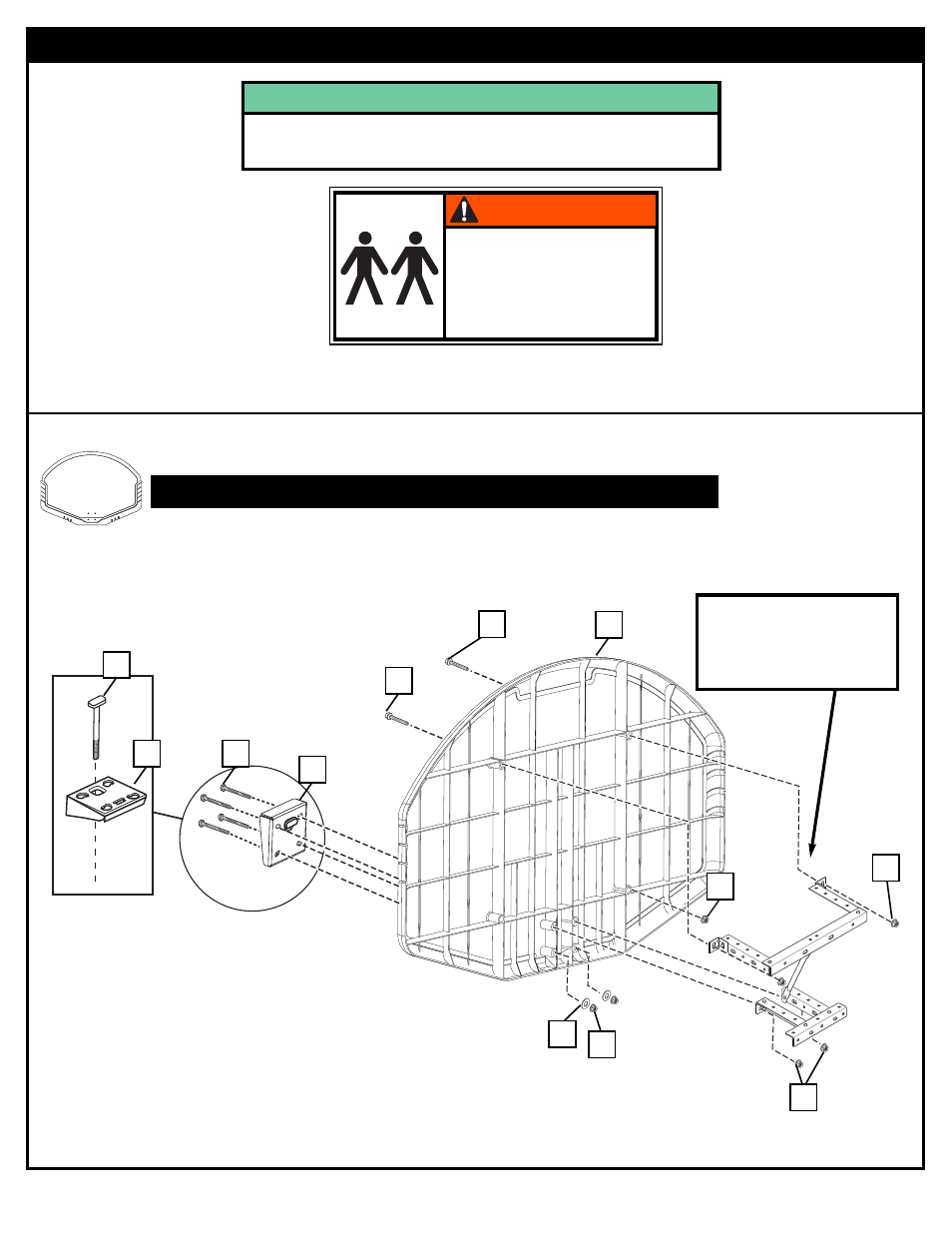 Warning, Assemble the backboard and rim | Huffy D 50053 User Manual | Page 4 / 17