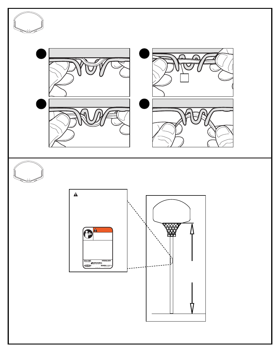 B. d. c. a, Install net (7), Warning | Huffy D 50053 User Manual | Page 7 / 17