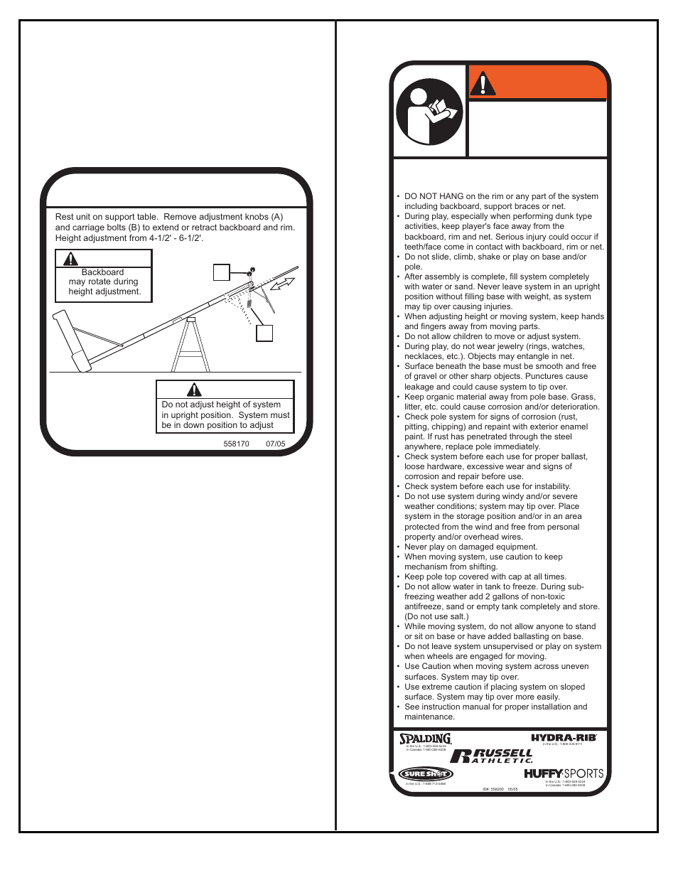 Warning, Height adjustment | Huffy M5800151 User Manual | Page 2 / 30