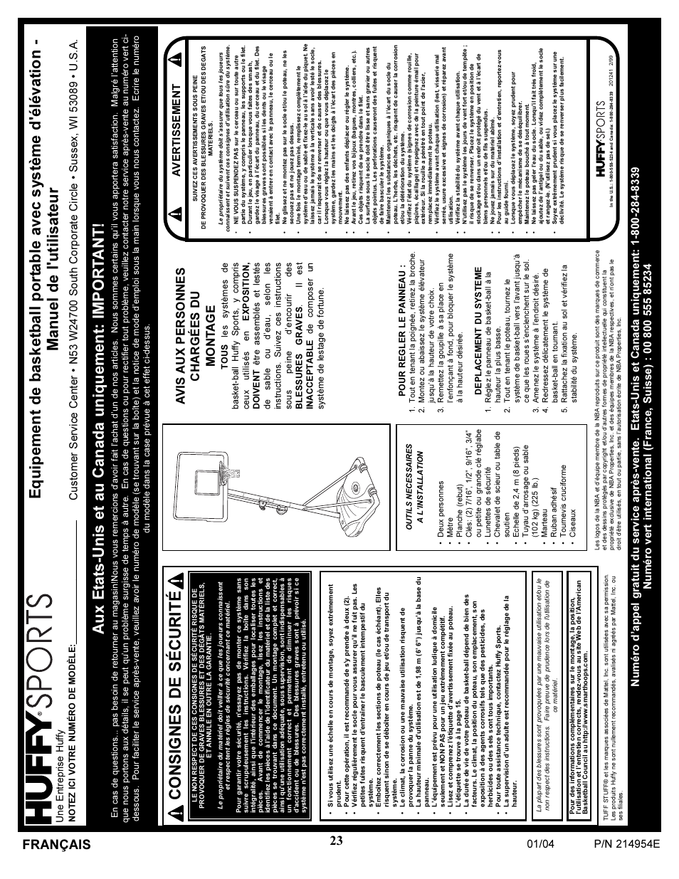 Consignes de sécurité, Français, Avis aux personnes chargées du mont a g e | Avertissement, Une entreprise huffy | Huffy ATVUSB05 User Manual | Page 23 / 31