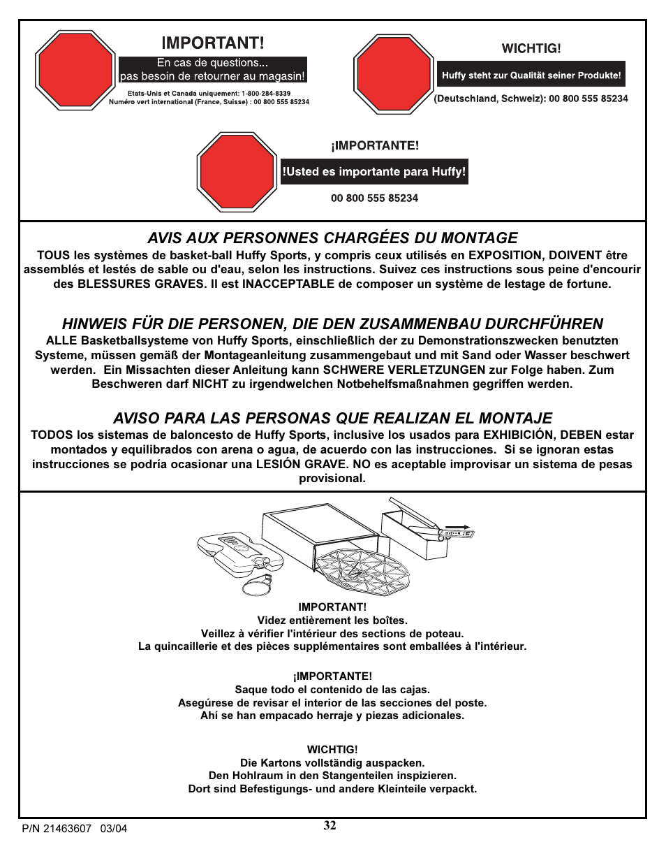 Avis aux personnes chargées du montage, Aviso para las personas que realizan el montaje | Huffy UXT4030AA User Manual | Page 32 / 51