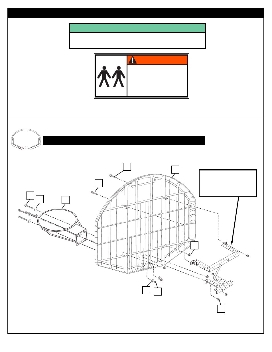 Warning, Assemble the backboard and rim | Huffy 8000 User Manual | Page 4 / 14