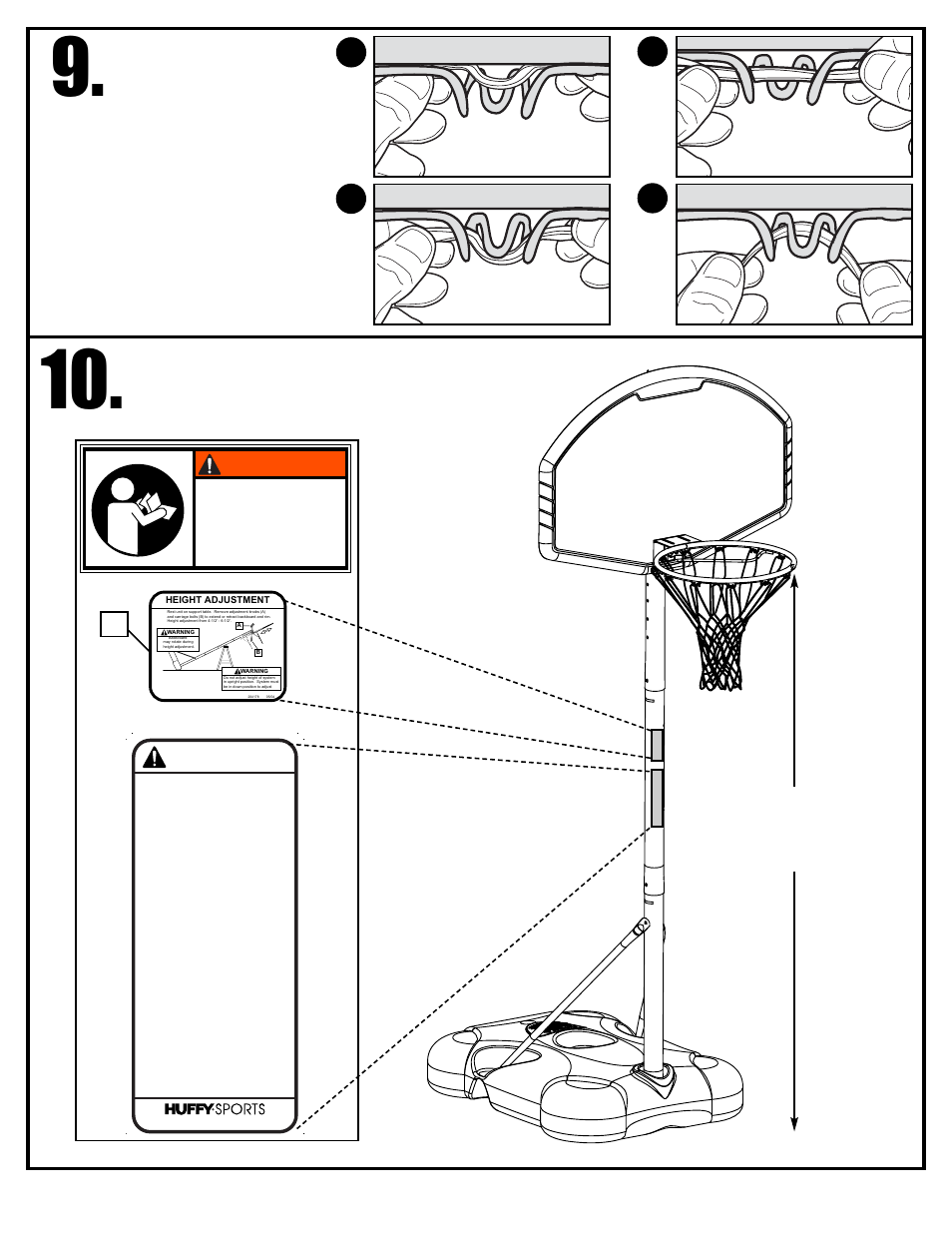 5 feet (1.98 m), Warning, Install net (6) | Huffy M580001 User Manual | Page 13 / 14