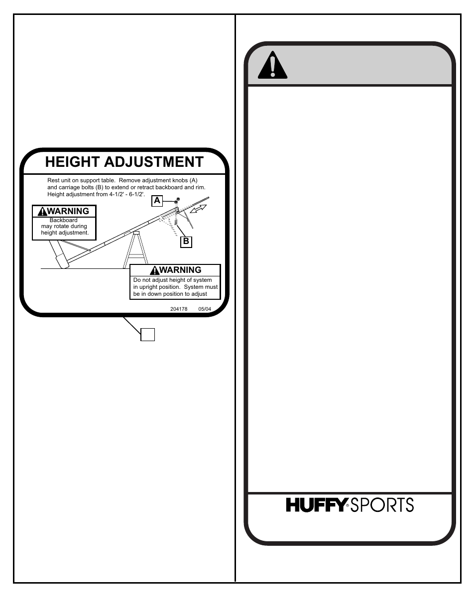 Warning, Height adjustment | Huffy M580001 User Manual | Page 2 / 14