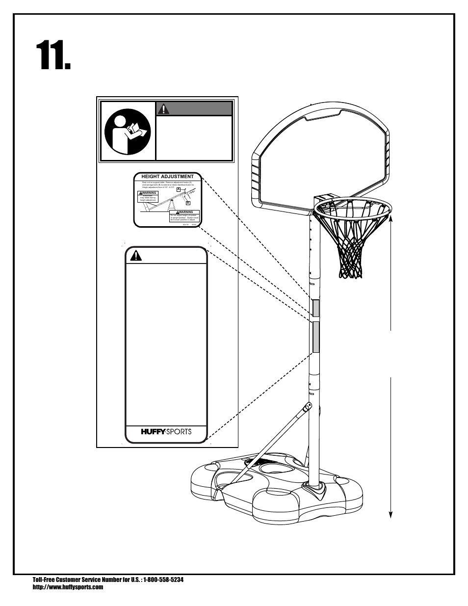 5 feet (1.98 m), Warning, Maximum rim height is 6.5 feet | Huffy PRESTIGE V 600 User Manual | Page 15 / 30