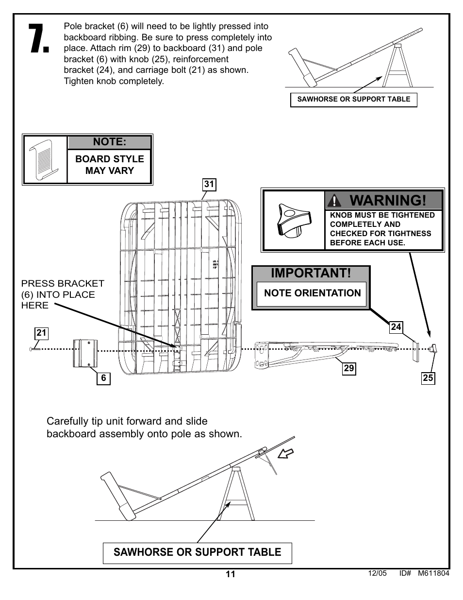 Warning, Important | Huffy M611804 User Manual | Page 11 / 29