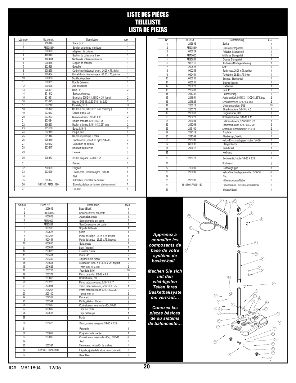 Liste des pièces teileliste lista de piezas | Huffy M611804 User Manual | Page 20 / 29