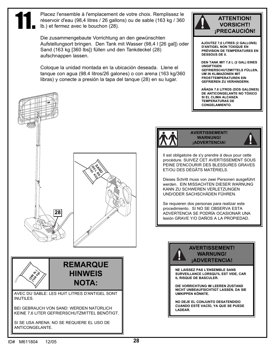 Remarque hinweis nota, Attention! vorsicht! ¡precaución, Avertissement! warnung! ¡advertencia | Huffy M611804 User Manual | Page 28 / 29