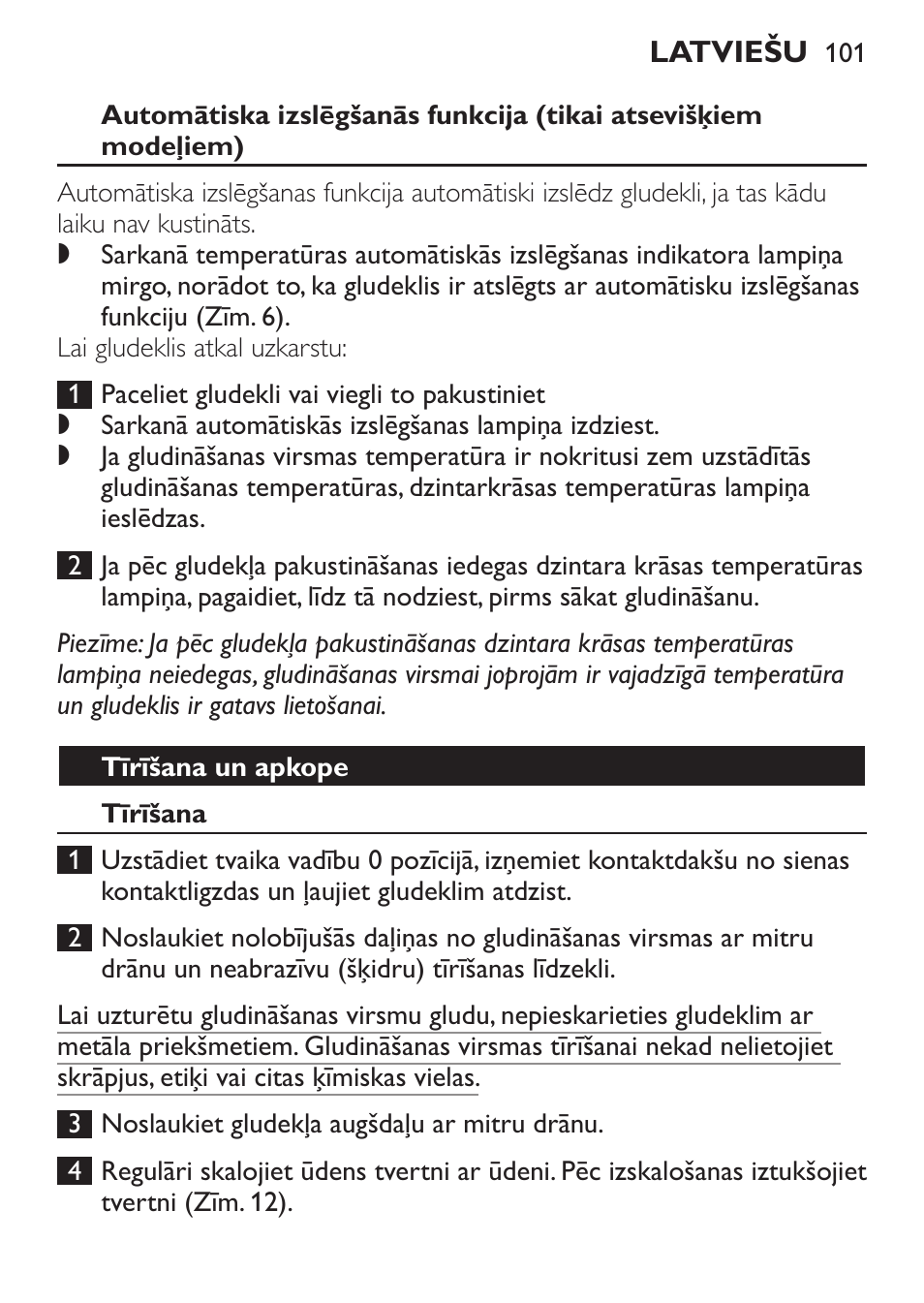 Tīrīšana un apkope, Tīrīšana | Philips GC3540 User Manual | Page 101 / 192