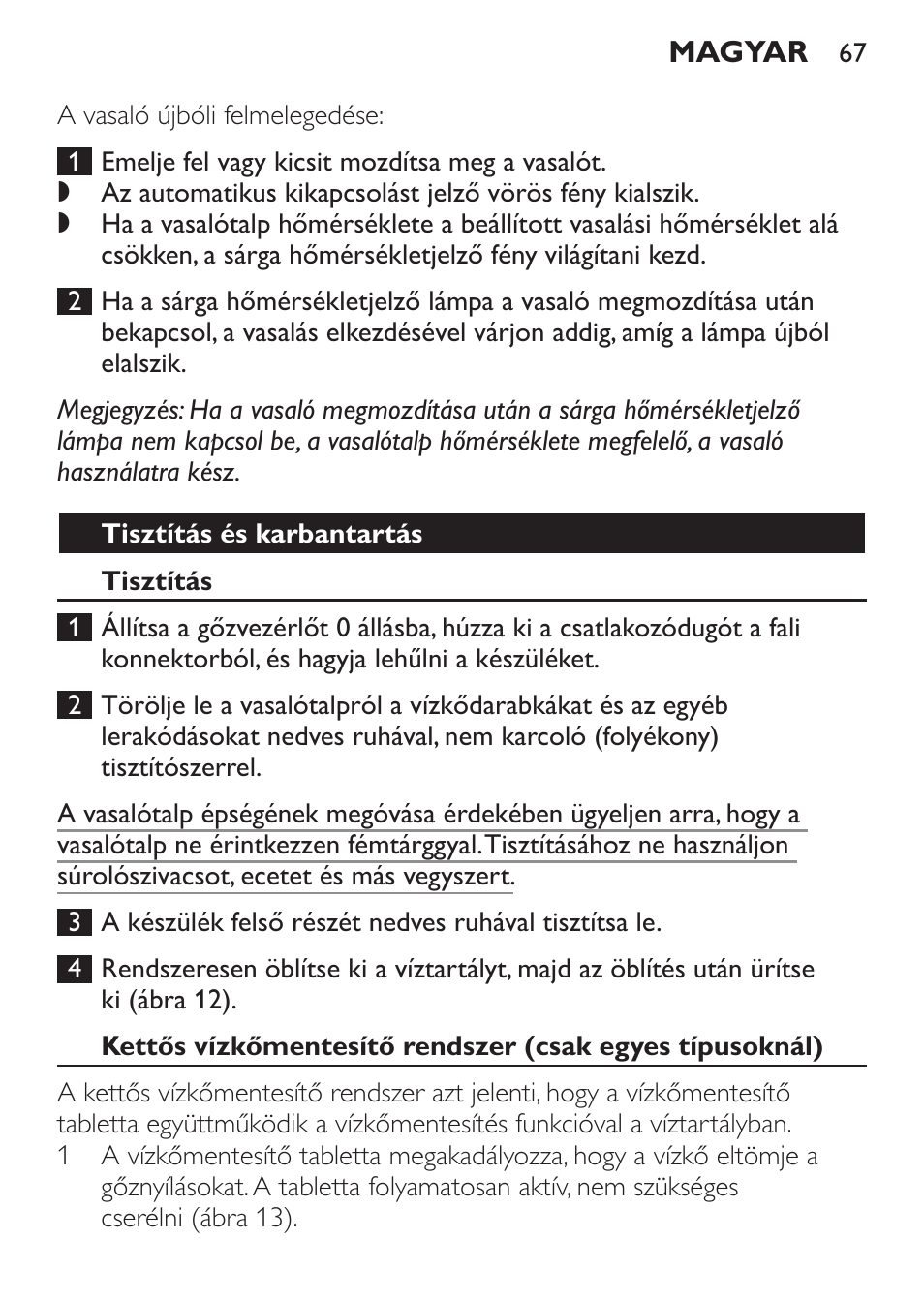 Tisztítás és karbantartás, Tisztítás | Philips GC3540 User Manual | Page 67 / 192