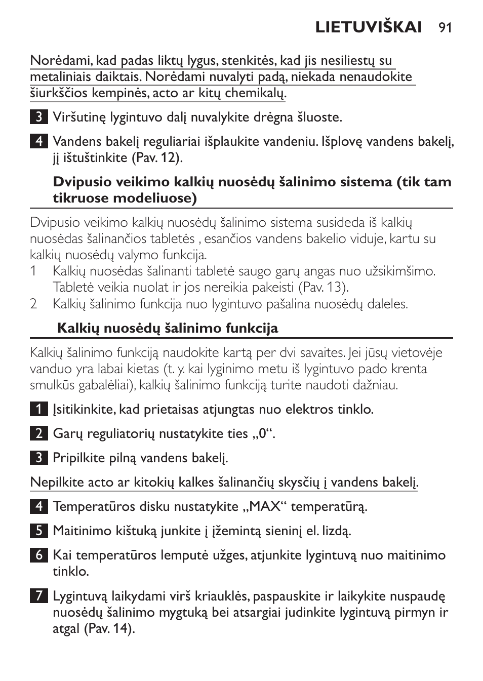 Kalkių nuosėdų šalinimo funkcija | Philips GC3540 User Manual | Page 91 / 192