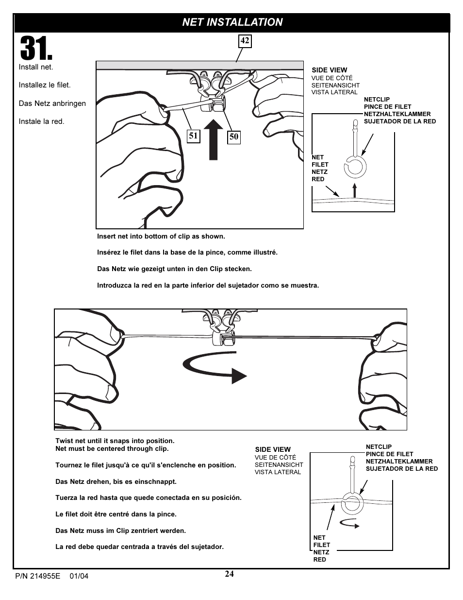 Net installation | Huffy AR325W User Manual | Page 24 / 33