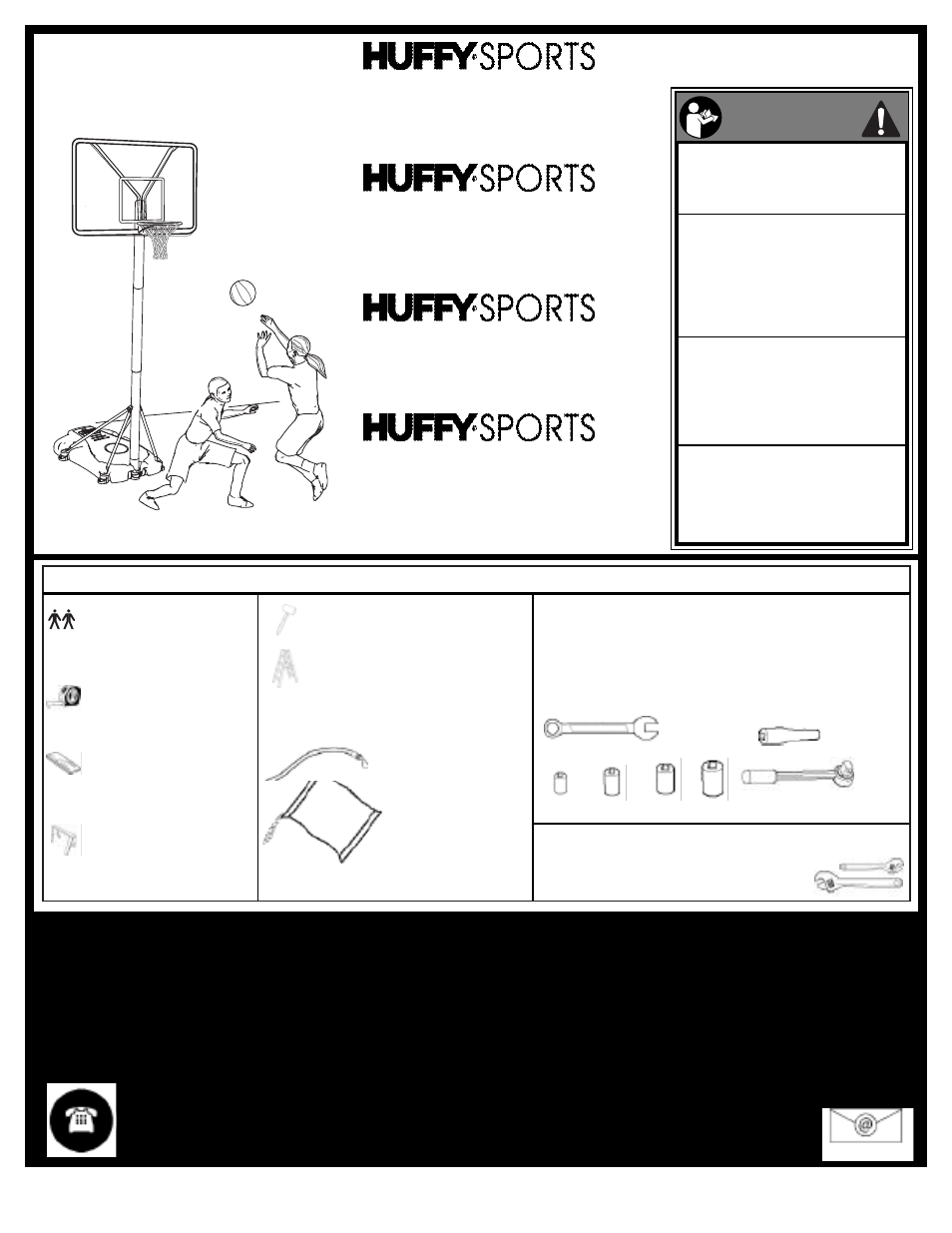 Système portable manuel d'utilisation, Tragbares system gebrauchsanleitung, Sistema portátil manual del propietario | Tabellone e cerchio manuale di istruzioni, Required tools and materials | Huffy 11S0057 User Manual | Page 2 / 25